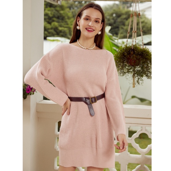 Keyhole Back Tie Pink Sweater Dress - Picture 8 of 16